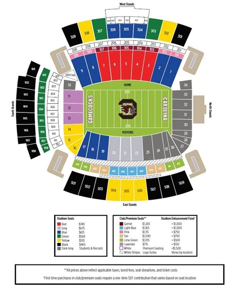 Williams brice stadium seating chart with seat numbers - The best seats in the lower level at Williams-Brice Stadium are found in sideline sections 1-9 and 17-25. In addition to being behind the player benches, these sections offer superb angles towards the field. Among these sections, Rows 25-40 on the west side of the stadium (the South Carolina side) offer the best experience. 